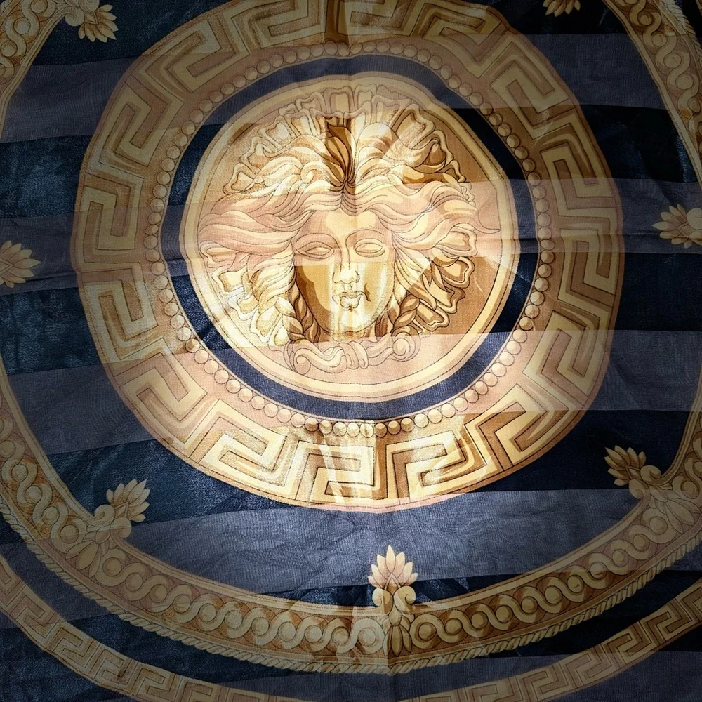 Luxurious Black and Gold Medallion Silk-Feel Scarf